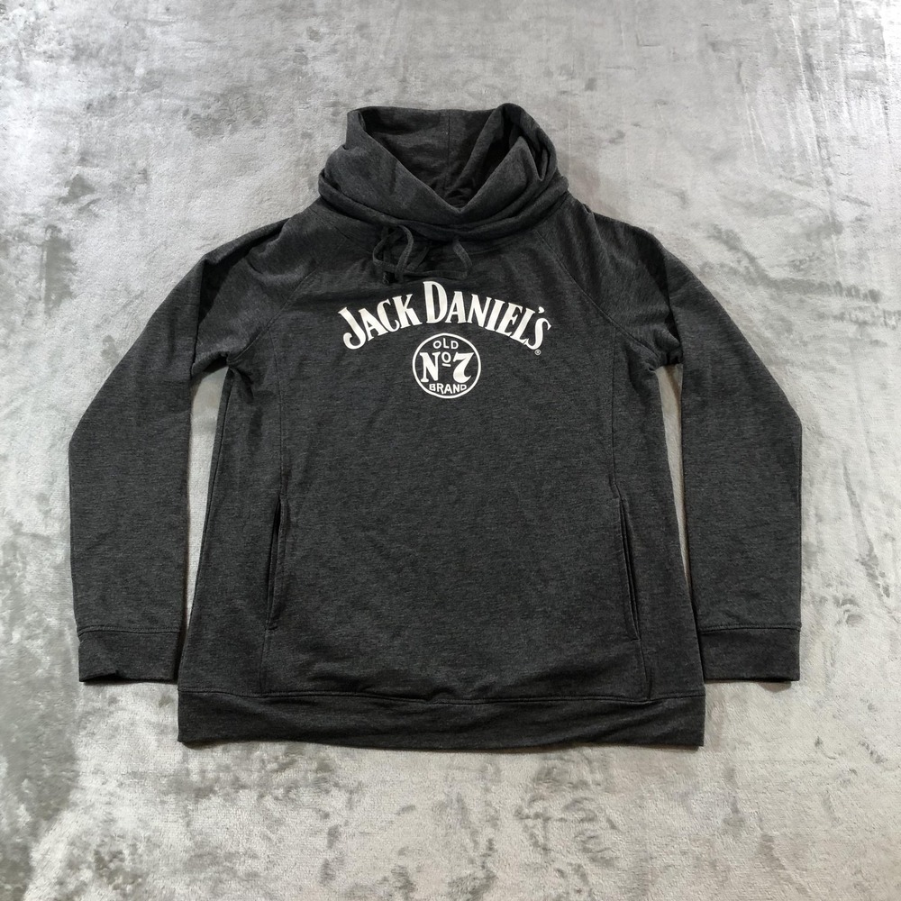 Jack Daniel's Hoodie Sweatshirt Womens Medium Gray Cowl Neck Pullover Graphic